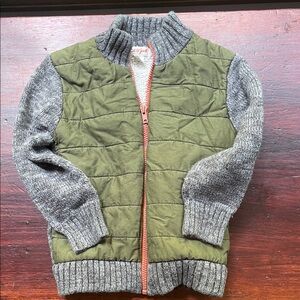 5T Cat & Jack Olive and Charcoal zip up sweater